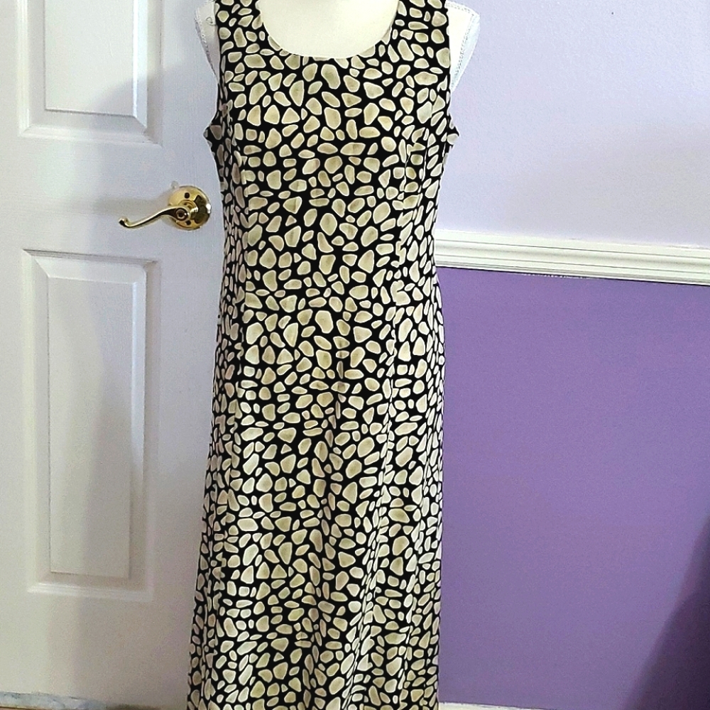 Studio I Black & Tan Dotted Print Sleeveless Classic Shift Maxi Dress 6P